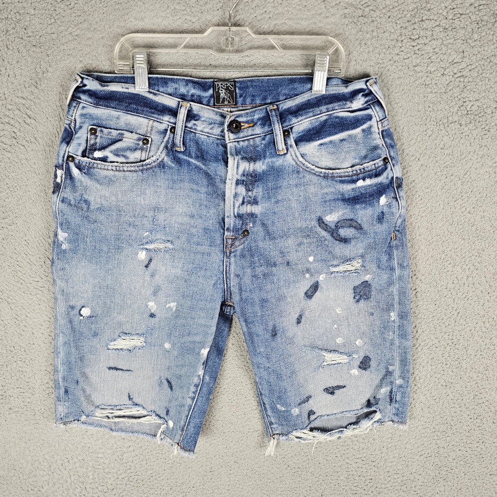 PRPS Mens 32 Challenger Straight Leg Short Distressed Paint Splatter Raw Hem
